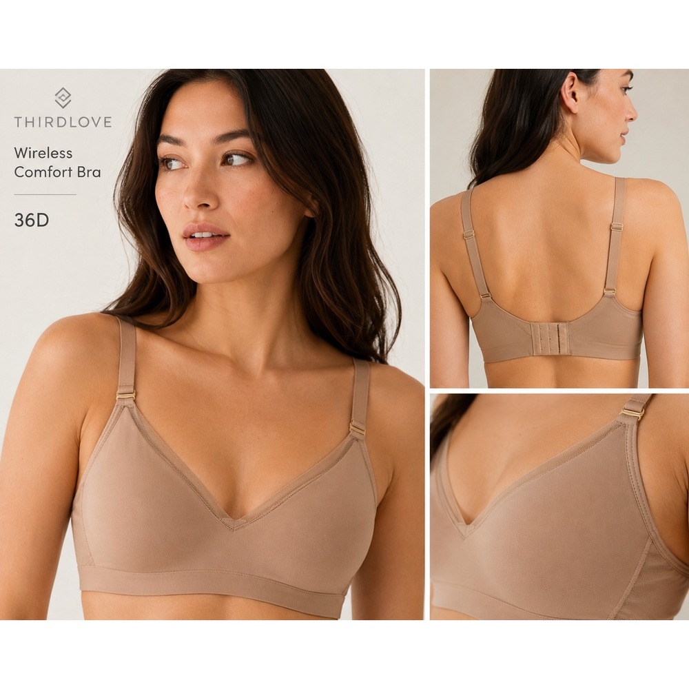 ThirdLove Wireless Comfort Bra 36D Tan Nude Spacer Mesh Adjustable Straps